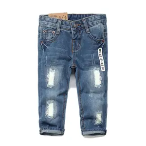 Girl & Boy Kids Jeans Bottom, D Ring Elastic Band Inside Ripped Denim, Blue Jeans 12M-14T