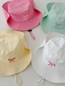 Breathable Bow Bucket Hat, Candy Color Ice Silk Sun Protection Cap, Outdoor Hiking Camping Climbing Bowl Hat, Unisex Spring Summer, Adjustable Sun Cap