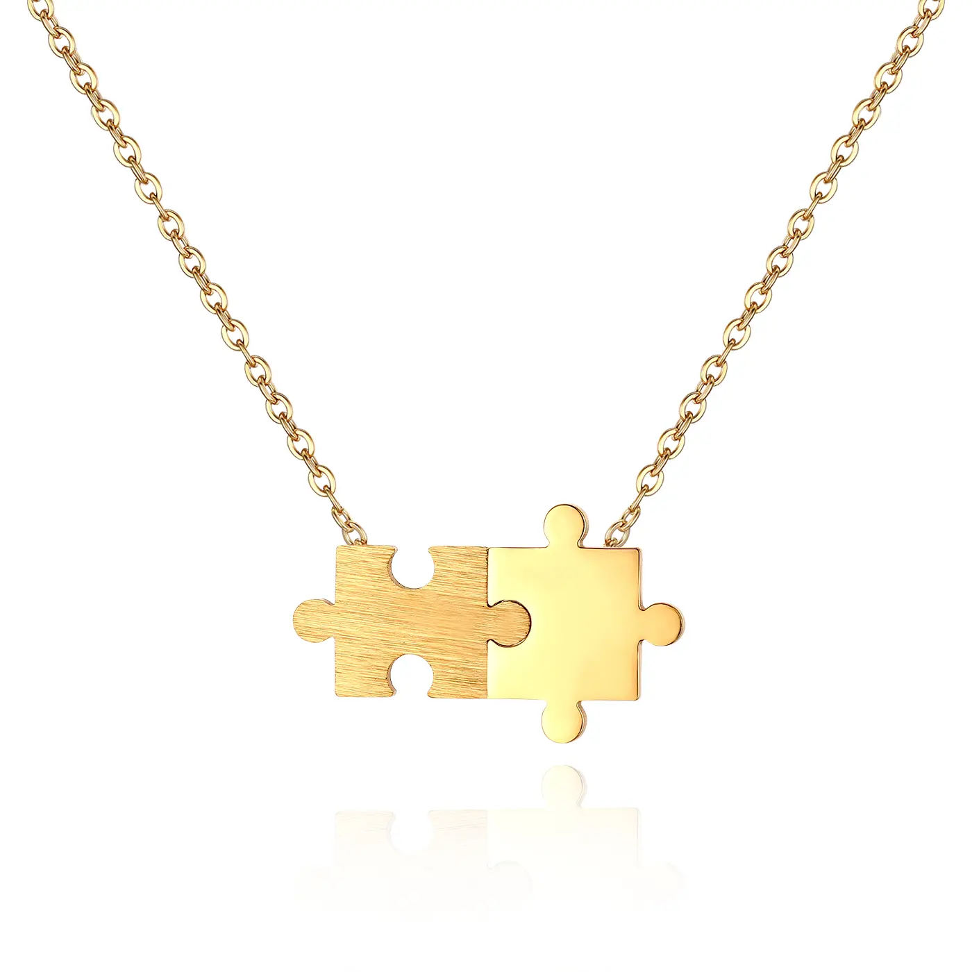 OIDEA Women's Engravable Gold-Tone Stainless Steel Puzzle-Piece Pendant Necklace - Tarnish-Free Connection Symbol Chain Jewelry, Elegant Charm for Valentine's Day, Birthday Gifts, Valentines Day, Engraved Necklace, Gold Aesthetic, Chain Jewelry Necklaces