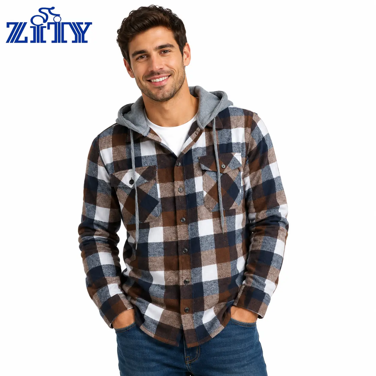ZITY Spring Men's Plaid Hooded Shirt - Lightweight Breathable Flannel Long Sleeve - Classic Aesthetic Checked Top for Everyday Wear - Soft Casual Layering Piece Gift Menswear  Pockets Sweatshirts Operator summerwins