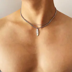 Leaf double-layer necklace niche personality versatile simple high-end design couple necklace for birthday gifts