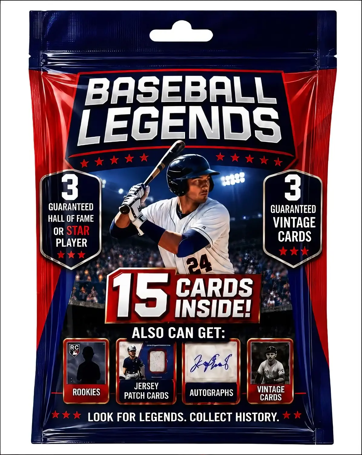 Baseball Legends Baseball Card Pack - 15 Cards Inside Including 3 Guaranteed Hall of Fame or Star Players & 3 Vintage Cards