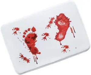 The Murder Mat Halloween Bath Bloody Footprint Bath Mat Changes Color Instantly Turns Red When Wet Shower Mat Non-Slip Rug Prank Blood Rug Great Novelty Prank Gifts (A)