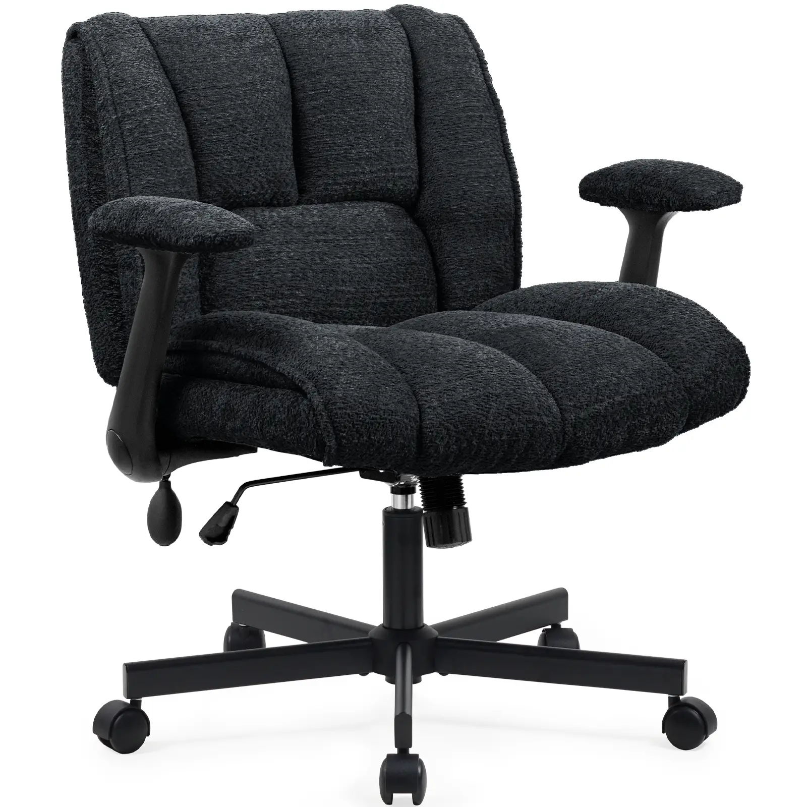 Criss Cross Legged Office Chair with Flip-Up Arms and Wheels, Wide Seat Desk Chair with Built-In Dynamic Airbag Lumbar Support, Modern Cross-Leg Chair