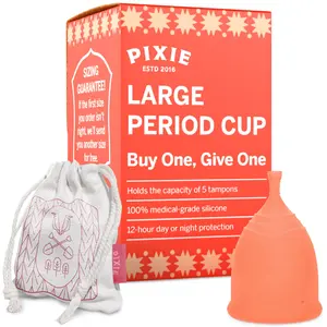 Pixie Cup - Soft, Safe, Reusable Menstrual Cup – 100% Medical-Grade Silicone Period Cup for Feminine Care - Buy One We Give One (Large)