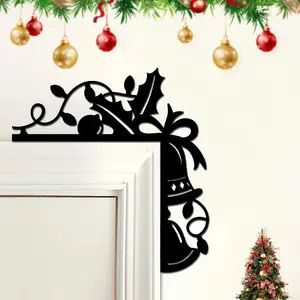 Vintage Iron Christmas Bell Door Pendant - Black metal frameless corner decoration, paired with holly berry garlands and bells, reusable indoor/outdoor holiday doorplates, suitable for door tops or fireplaces - Durable Christmas ornament