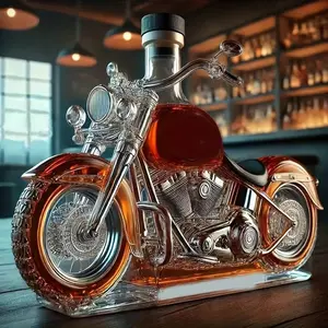 Unique Glass Whiskey Bottle, High Borosilicate Hand Blown, Realistic Motorcycle Details, Seal Cap, Perfect for Wine Storage and Display