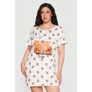 Plus Size Born To Be Lazy Bear Print Pajama Sleepshirt