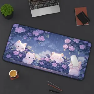 [Sale up to 50%] [Free Ship] Kawaii Lofi Desk Mat, Kawaii Cats in the Rain Mousepad, Kawaii Purple Desk Mat, Gaming Mouse Pad Deskpad, Cute Desk Mat, Cute Gaming Setup