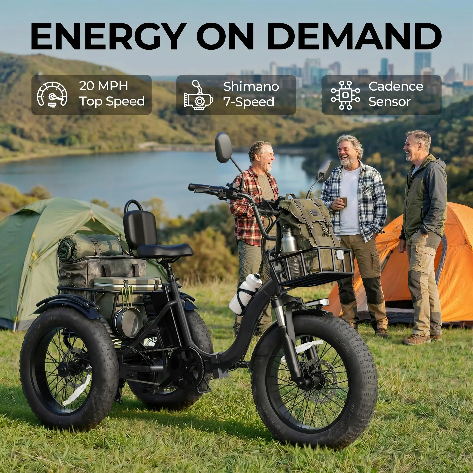 Adult Electric Tricycle, 749W Motor, 54.6V 13Ah Battery, 20" X 4" Folding Fat Tire 3-Wheel Electric Bike, 20 MPH, Hydraulic Brakes, Rear Basket & Differential