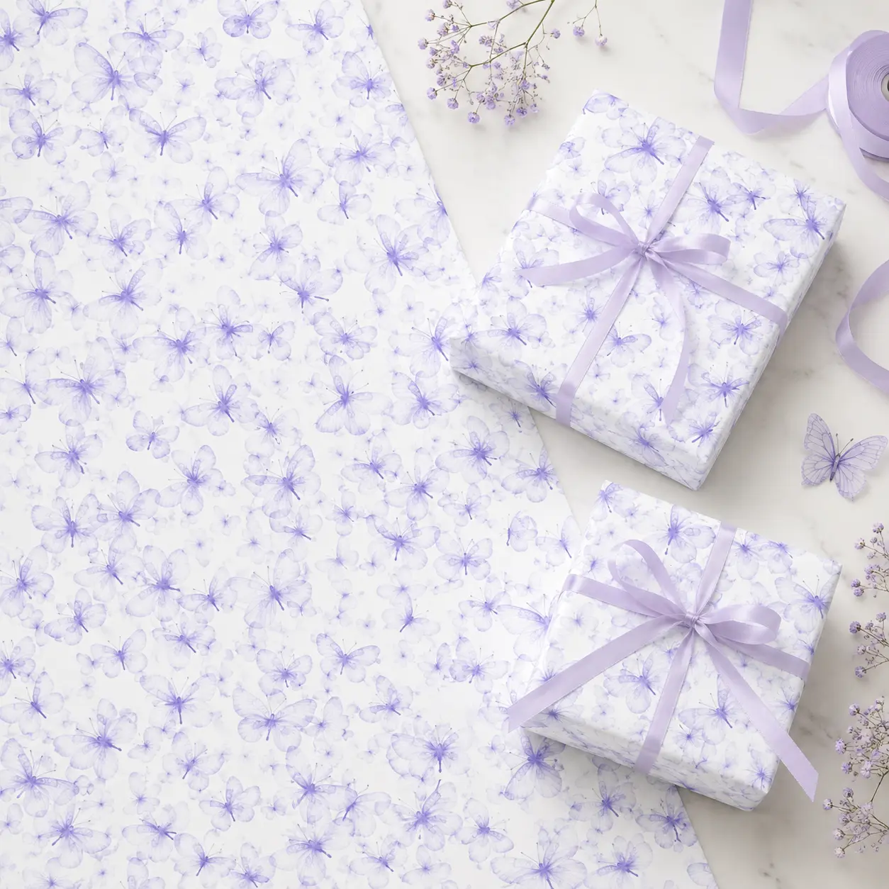 Dreamy Purple Butterfly Gift Wrapping Paper Sheet - Aesthetic X-Ray Translucent Butterfly Wrap for Birthday Anniversary Womens Day