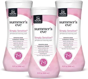 Summer’s Eve Simply Sensitive All-Over Daily Feminine Wash, Gentle pH-Balanced Body Wash for Women, Feminine Care to Remove Vaginal Odor, Gynecologist Tested, 15 Fl Oz, Pack of 3