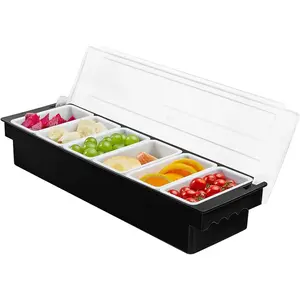 Ice Chilled Serving Tray Condiment Pots 6 Compartment Condiment Server Caddy