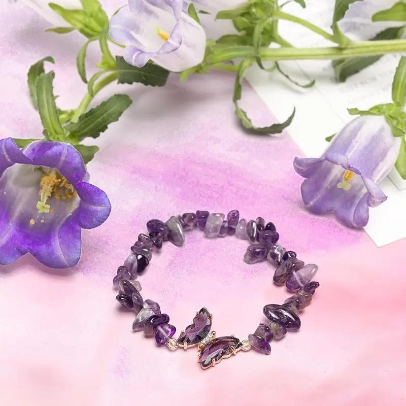 Purple Butterfly Bracelet for Women, Elegant Natural Stone Beaded Charm Jewelry, Adjustable Stretch Fit, Meaningful Gift Pick and Versatile Fashion Accessory, Jewelry Design, Adjustable Fit