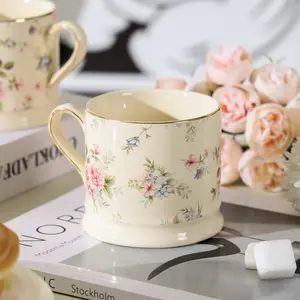 Elegant vintage ceramic flower cup, stylish drinkware, suitable for coffee, tea or milk, hand washable only, stunning design suitable for home and office use