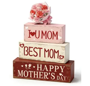 4 Pcs Happy Mother’s Day Wooden Table Decorations Best Mom Centerpieces Table Love Mom Decor Home Party Supplies Decor