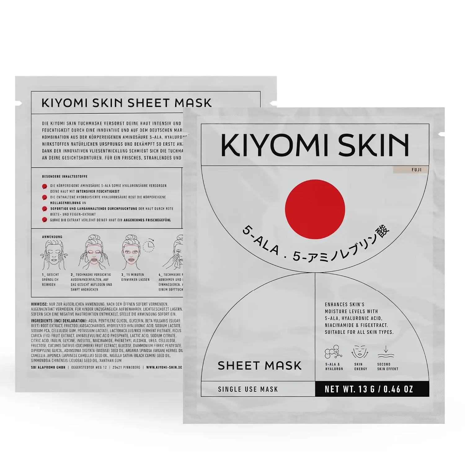 5-ALA Hydrating Sheet Mask with Hyaluronic Acid Niacinamide and Botanical Oils, Biodegradable Face Treatment for Tired Tight Dull Skin