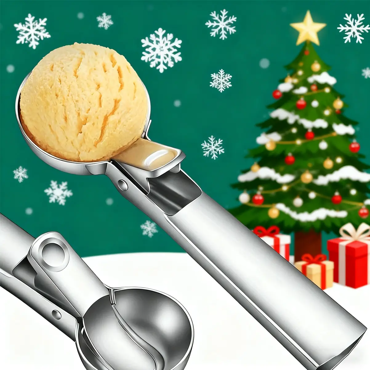 Stainless Steel Ice Cream Scoop with Trigger, Comfortable Handle, Dishwasher Safe, Kitchen Utensils, Kitchen Gadgets, Home, Perfect Christmas Gift for Seasonal Celebrations!