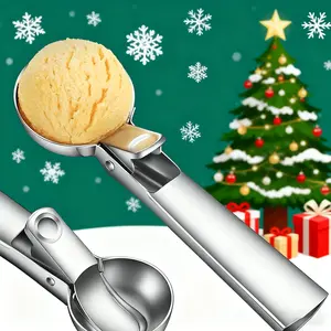 Stainless Steel Ice Cream Scoop with Trigger, Comfortable Handle, Dishwasher Safe, Perfect Christmas Gift for Seasonal Celebrations!