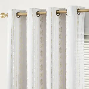 95% Blackout Boho Curtains 84 Inches Long for Bedroom Living Room Golden Geometric Foil Printed Grommet Top Room Darkening Drapes Off White 52 x 84 2 Panels