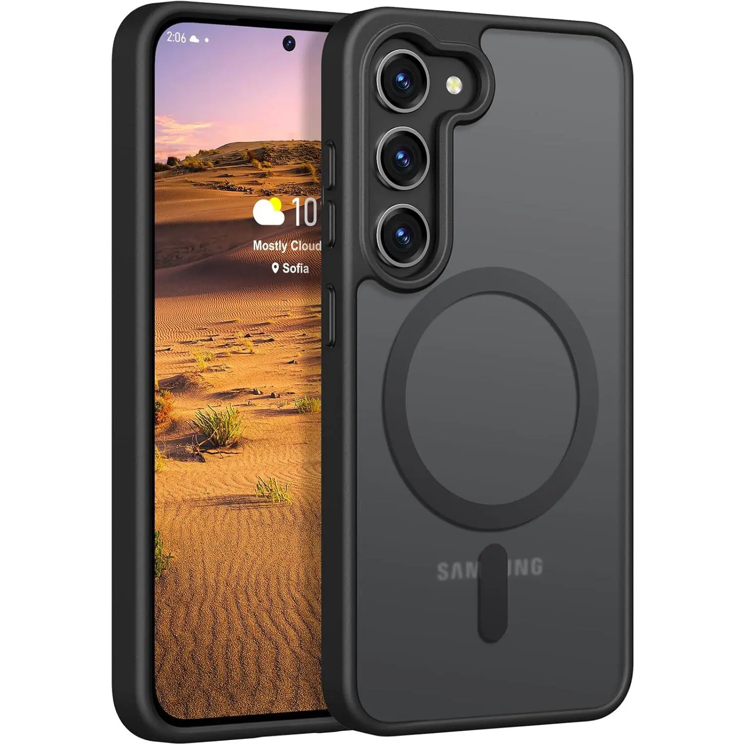 for  Galaxy S23 Case , [Compatible with Magsafe] Protective  Feel Matte Phone Cover for  S23 with Semi-Clear Hard  & Soft Edge, Matte Black