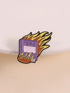 Burnt Dsm-5 Mental Disorder Humorous Badge, Book Gradient Flame Spine, Neurodiversity Group Emotion Accessory