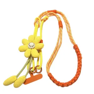 1 Pc INS Style Big Sunflower Woven Crossbody Phone Lanyard, Long Neck Strap for Women, Fresh Fashion for Outdoor Hiking Travel Shopping