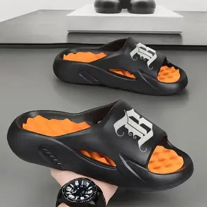 Men's Slippers – Summer Casual Comfortable Fashion Slides,  Breathable with Trendy Letter Print, Suitable for Indoor Home and Beach Wear Black Boy Walking Shoes Footwear Fathersdaygift Flipflop clogs men trendy letter print tiktokshopspringgl Eva Non Slip