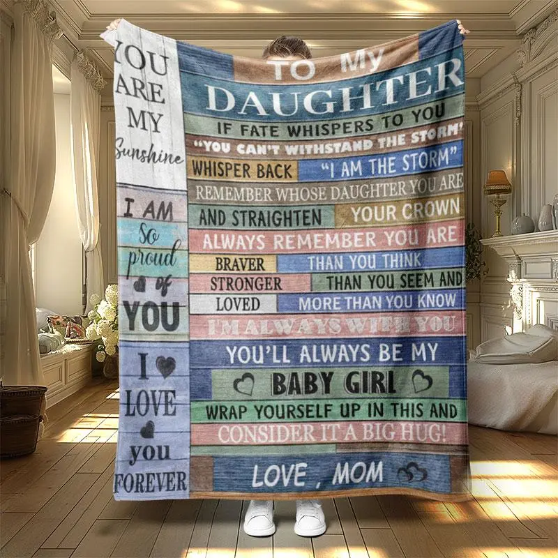 Wood Grain and Letter Print Soft Blanket, 1 Count Casual Soft Throw Blanket, Air-conditioned Room Blanket, Warm Nap Blanket for Home Office Travel, Letter Pattern Blanket