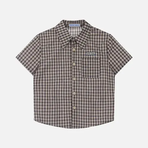 Aelfric Eden Men's Retro Checked Cotton Short-Sleeve Button-Down Shirt - Fitted Preppy Vintage Work Top with Pocket, Soft Casual for Summer Beach, Back to School