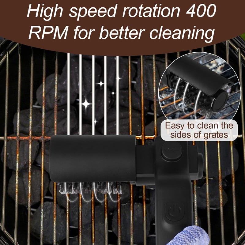 Drayvorx Electric Grill Cleaner Brush - Rechargeable BBQ Cleaner with 400 RPM Motor, Type-C Charging - Stainless Steel Bristles