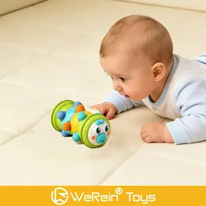 Caterpillar Shape Baby Sensory Pull Toy, Pop It Press Buttons Rotatable Rings Mirror Rattle Shaker Toy, Montessori Fine Motor Skills Developmental Toy for 0‑36 Months Infants
