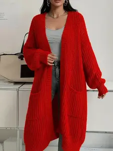 Women's Plus Size Ribbed Knit Sweater Cardigan, Knitwear, Basic Casual Loose-Fitting Open Front, Acrylic Material, Warm & Comfortable for Fall Winter