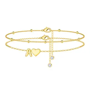 GANIA 26 Letters Layered Heart Letter Anklet Comes with adjustable A–Z letter charms. Made of gold-plated material, hypoallergenic and fade-resistant. A stylish accessory for summer beaches and an exquisite holiday gift.