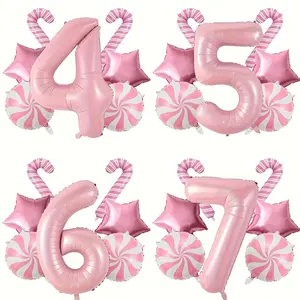 7 Pcs Christmas Balloons Set, 40 Inch Numbers 0-9 & Candy Cane Decor, Perfect for Christmas, New Year & Birthday Party Decorations