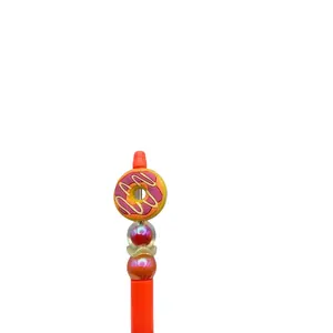 B-Mom Beads of Fashion LLC™ For the Love of Doughnuts Pen with Vibrant Orange Hue, Clear Bead, and Rainbow Flower