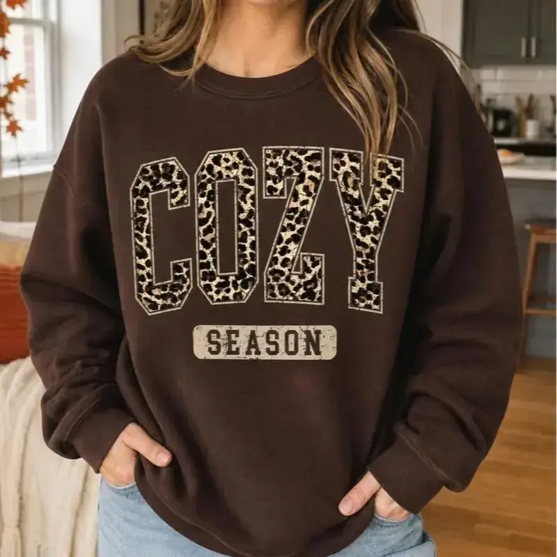 Cozy Season Sweatshirt, Leopard Print Cozy Sweatshirt, Fall Leopard Pullover, Cute Autumn Sweatshirt, Cozy Season Outfit