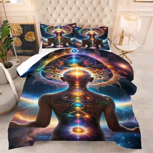 2/3 Piece Chakra and Spiritual Awakening themed Bedding, Soft and Cozy Polyester Comforter Set, Perfect for Meditation Enthusiasts, Spiritual Seekers, or those who Love the Aesthetics of the Healing Department, Perfect Gift!