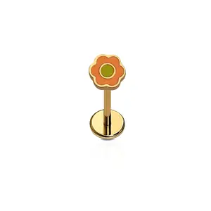 Orange Enamel Daisy Flat Back Stud