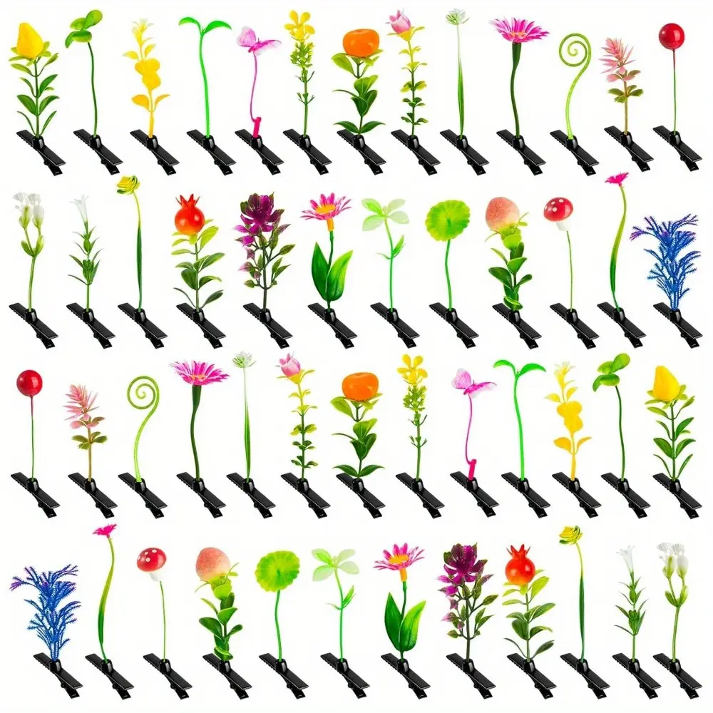 Sprout Clips Mixed Style Plant Hairpins Little Grass Sprouts Rave Clips 50 Pcs Mushroom Clip on Sprout Gift for Women Girls Teens School summerwins