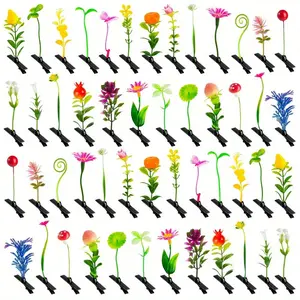 Sprout Clips Mixed Style Plant Hairpins Little Grass Sprouts Rave Clips 50 Pcs Mushroom Clip on Sprout Gift for Women Girls Teens School