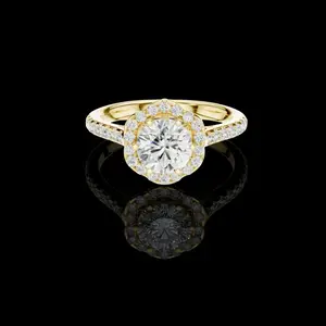 2.50 CT Sparkling Brilliant Round Halo Ring with Pave Lab Diamond Band Bridal Design For Bride