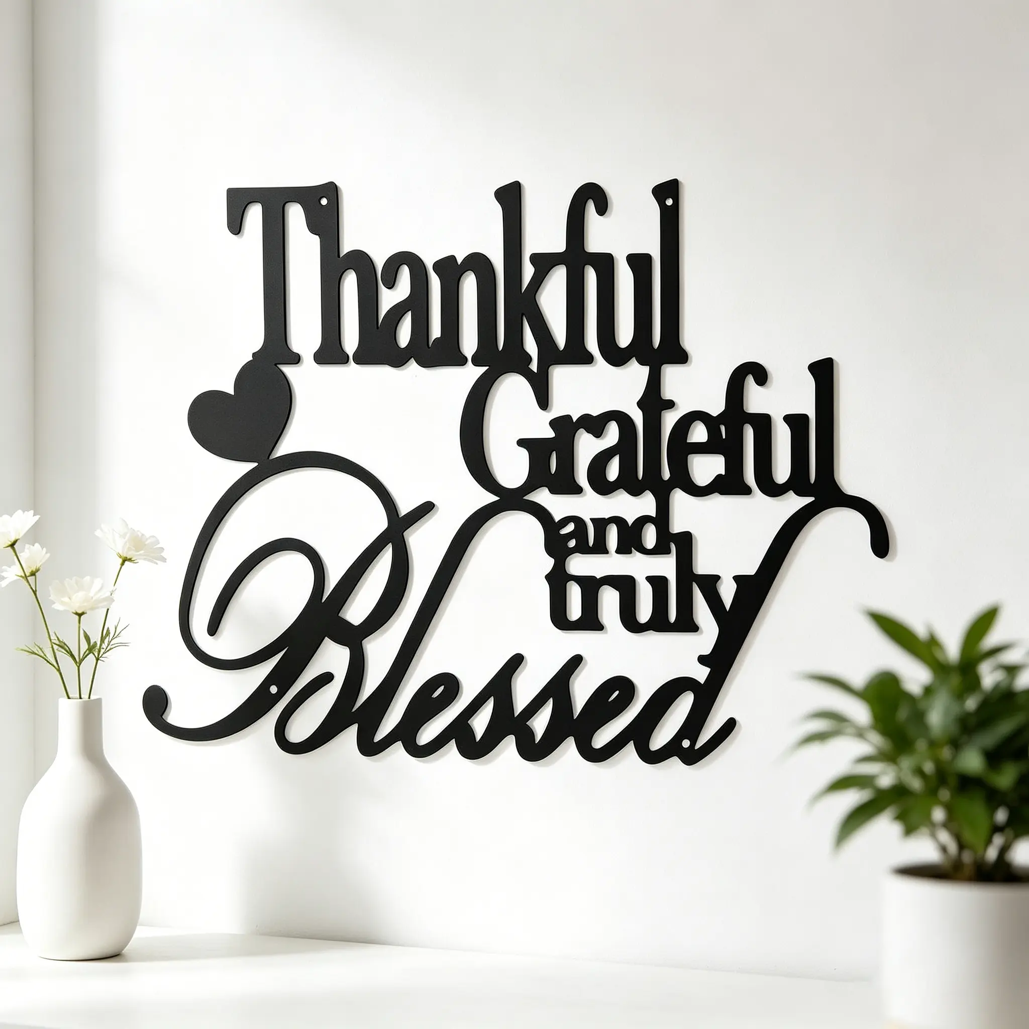 A black metal wall art Decorative Sign with gratitude and blessing messages, suitable for home entryway and living room decoration, Modern Home Decoration, Home Ornaments, Blessed Signs For Home Decor - perfect Thanksgiving, Halloween, and Christmas gift.