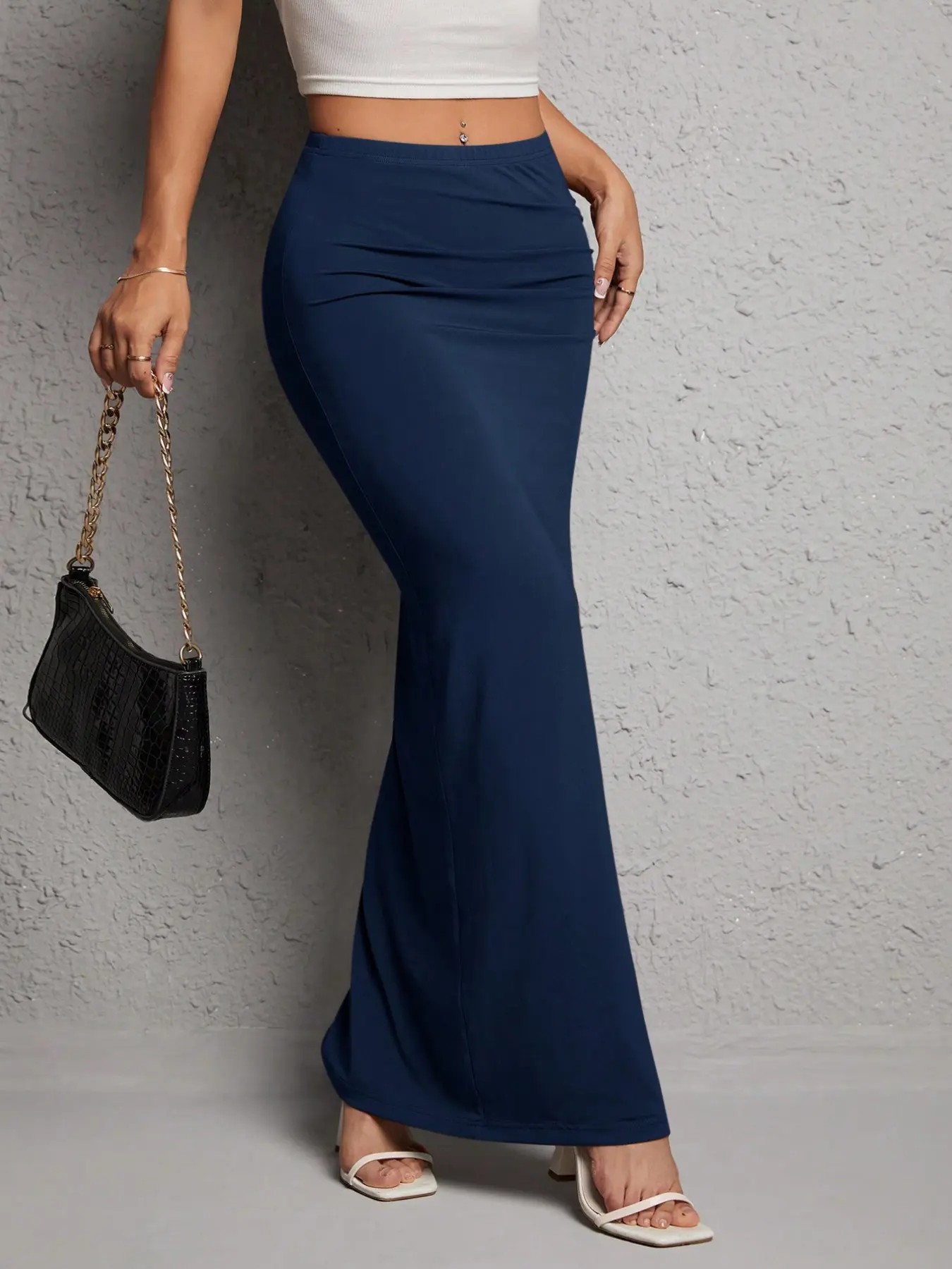 Classic Fashion Women's Maxi High Slit Bodycon Split Skirt, Casual Fitted Half-Sleeve Dress, Plain Pattern Design, All Season Wear, Stylish Daily, Minimalist Womenswear