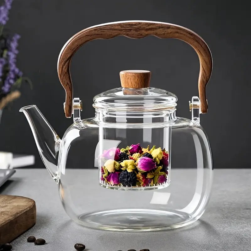 Heat-Resistant Glass Teapot (1000ml/37.2oz) with Removable Infuser, Ideal for Floral/Fruit/Loose Leaf Teas at Home, Perfect Kitchenware Gift for Tea Lovers