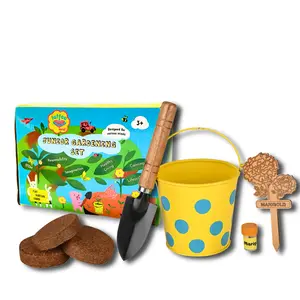 Junior Gardening Set | Flower Growing Set for Kids | Child-sized wooden tool | Planter | Soil | Seed | Birthday Return gifts