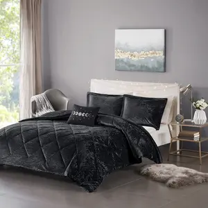 360 Stand Soft Bedding Sets, Intelligent Design ID10-2056 104x90x1 in. Felicia Velvet Comforter Set with Throw Pillow, Black - King & California King Size