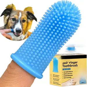 Dog Toothbrush, 360 Dog Tooth Brushing Kit, Finger Toothbrush, Cat Tooth Brush, Teeth Cleaning, Pet Tooth Brush for Small & Large Pets, Pet Toothpaste Not Included, 2-Pack Blue