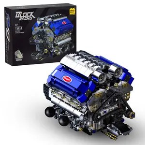 V8 engine moving model kit, electric engine assembly toy for adults, visible working engine with chain and cylinder linkage structure, science mechanical assembly gift for car enthusiasts