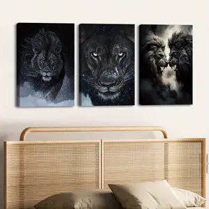 3 wooden frame canvas paintings, powerful lion art posters, Print, fantasy decorations, framed paintings, modern art, canvas, perfect gift for friends and family, home, room wall art, office, living room, bedroom wall decoration